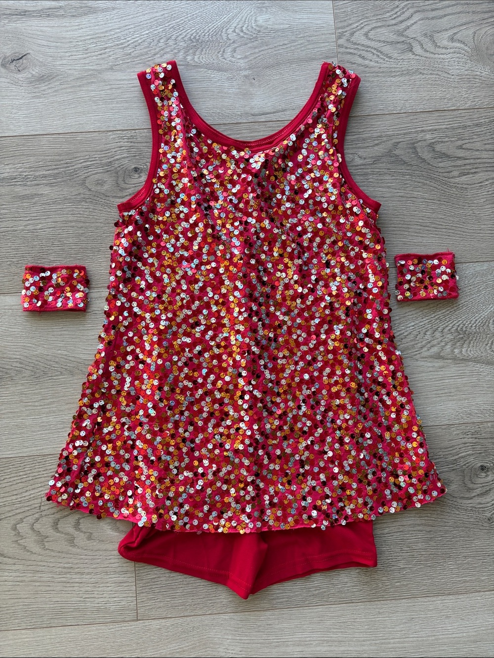 Weissman Red Multi-colored Sequin Dance Costume